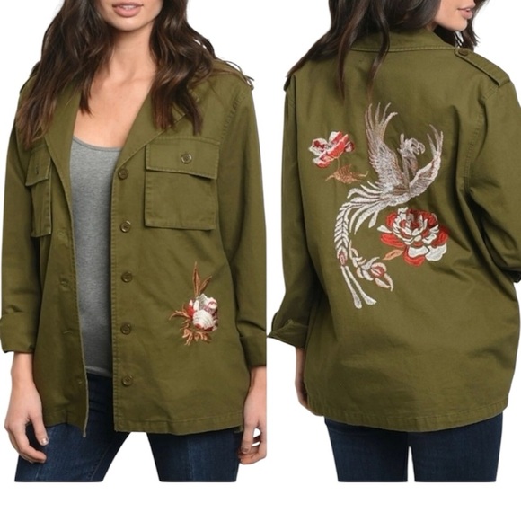 Lunik Embroidered Utility Jacket Button Front Pockets Green Size Small - Picture 1 of 12